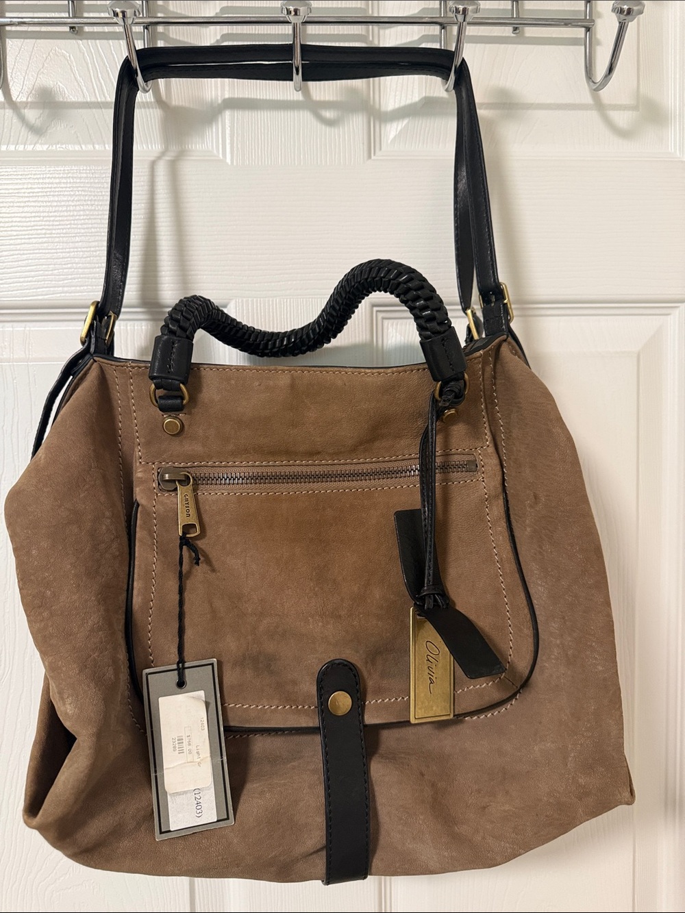 Vintage Olivia Joy Gryson Suede Shoulder Bag with Braided Handle in Black